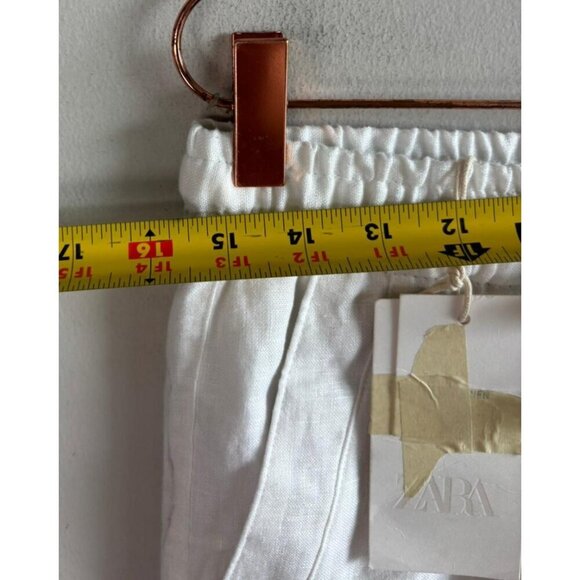 ZARA Womens White 100% Linen Pants Drawstring Trousers Bloggers Favorite Size S - Picture 4 of 9